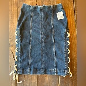 Free People Pencil Skirt Size 0 Blue Denim With Side Lace Ties. New w tags!